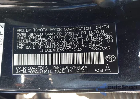 2009 Toyota Corolla Le z USA, uszkodzony, nr VIN JTDBL40E699041583